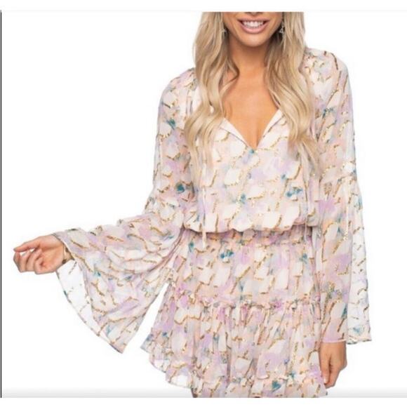 Buddy Love Zozo Magical Elastic Waist Pastel Metallic Tones Dress, M - Picture 14 of 15